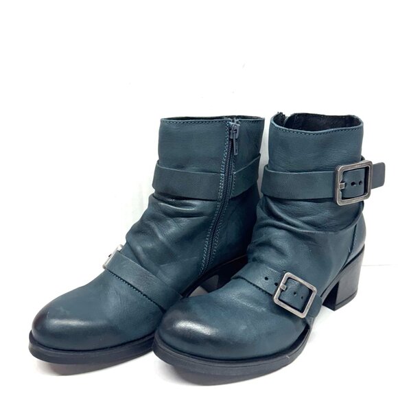 MIZ MOOZ HEELED LEATHER BOOTIE SIDE ZIP 37EU / 7US DARK TEAL Z-118 - Picture 2 of 5